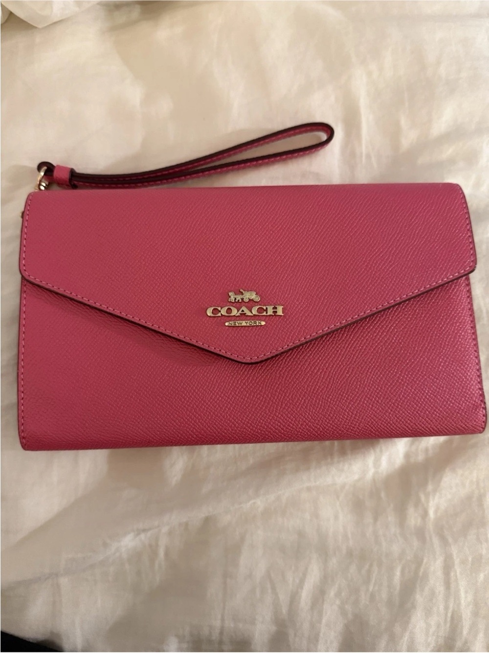 Coach Pink Leather Envelope Wristlet Clutch with Gold Logo